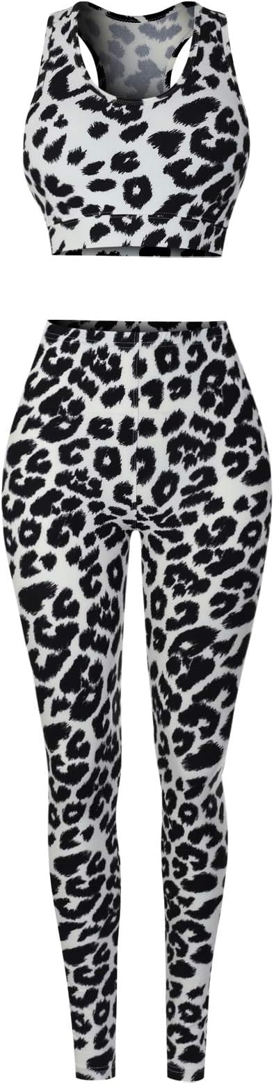 MixMatchy Women's Sports Gym Yoga Workout Activewear Sets Tank Crop Top & Capri Leggings Set