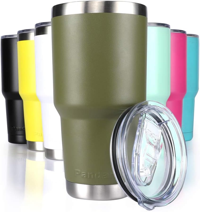 Pandaria 30 oz Stainless Steel Vacuum Insulated Tumbler with Lid - Double Wall Travel Mug Water Coffee Cup for Ice Drink & Hot Beverage, Army Green