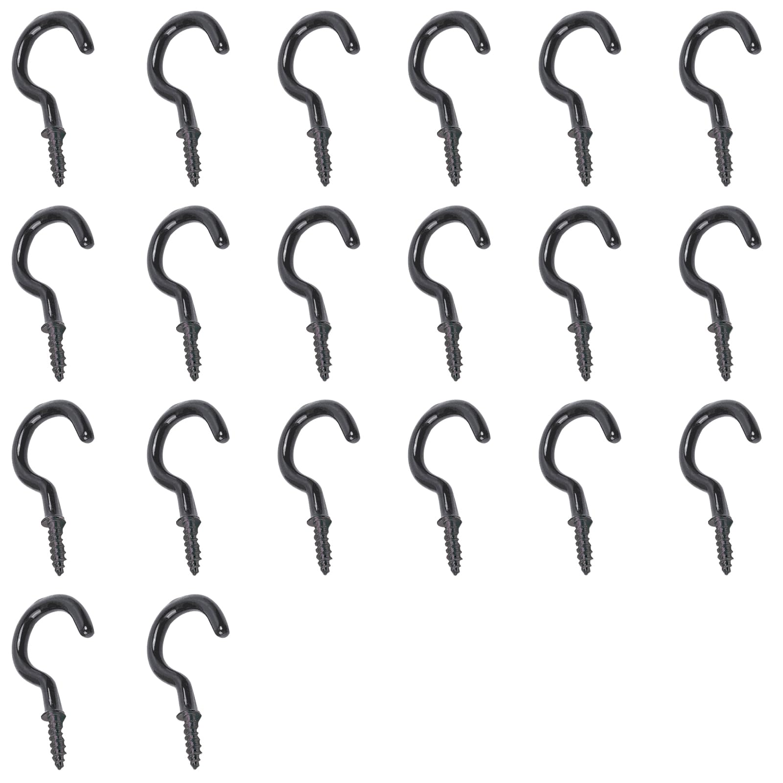 Aoktorkit 20Pcs Screw Hooks 2 Inch Ceiling Hooks Carbon Steel Cup Hooks Galvanized Screw in Hooks for Hanging Plants Cups Arts Decorations, Black