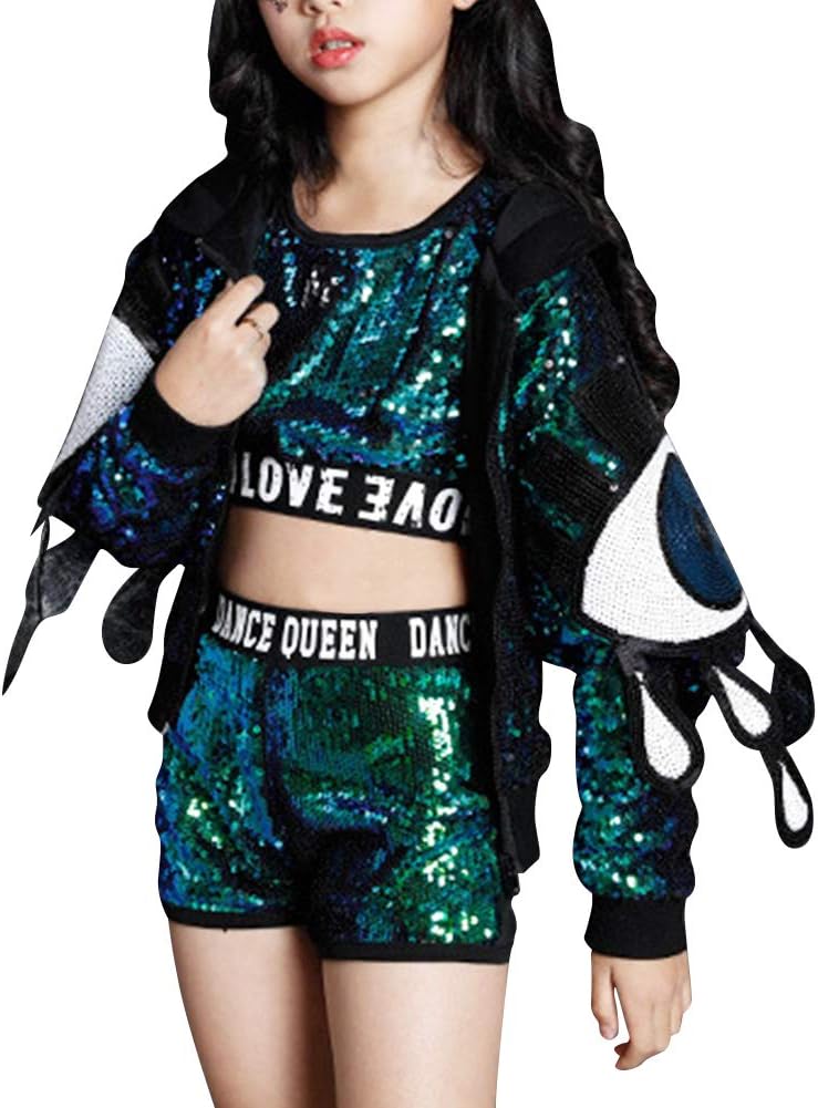 Gtagain Sequin Ballroom Costumes Jackets - Girls Adult Dance Jazz Hip Hop Modern Suits Tank Tops Shorts Sets Dancewear