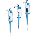 MICROLIT - 3-Piece Pipettes Set, Pipettes with Adjustable Volume, Highly Calibrated and Accurate Micropipette Set with 0.5-10ul, 10-100ul and 100-1000ul Liquid Capacity