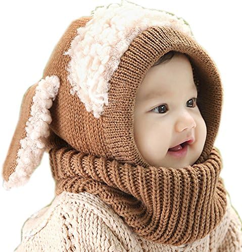 Lovely Winter Baby Kids Girls Boys Warm Woolen Coif Hood Scarf Caps Hats Brown