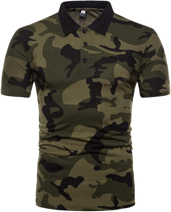 Amazon メンズ ポロシャツ 迷彩柄tシャツ 夏 スポーツ フィットネス タイト半袖 Vネック カモフラージュシャツ自衛隊 ミリタリー ポロシャツ 通販