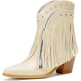 Women's Western Ankle Booties Pointed Toe Cowgirl Boots with Fringe Tassels or Sparkly Rhinestone Fashion Short Boots for Casual Daily Wear