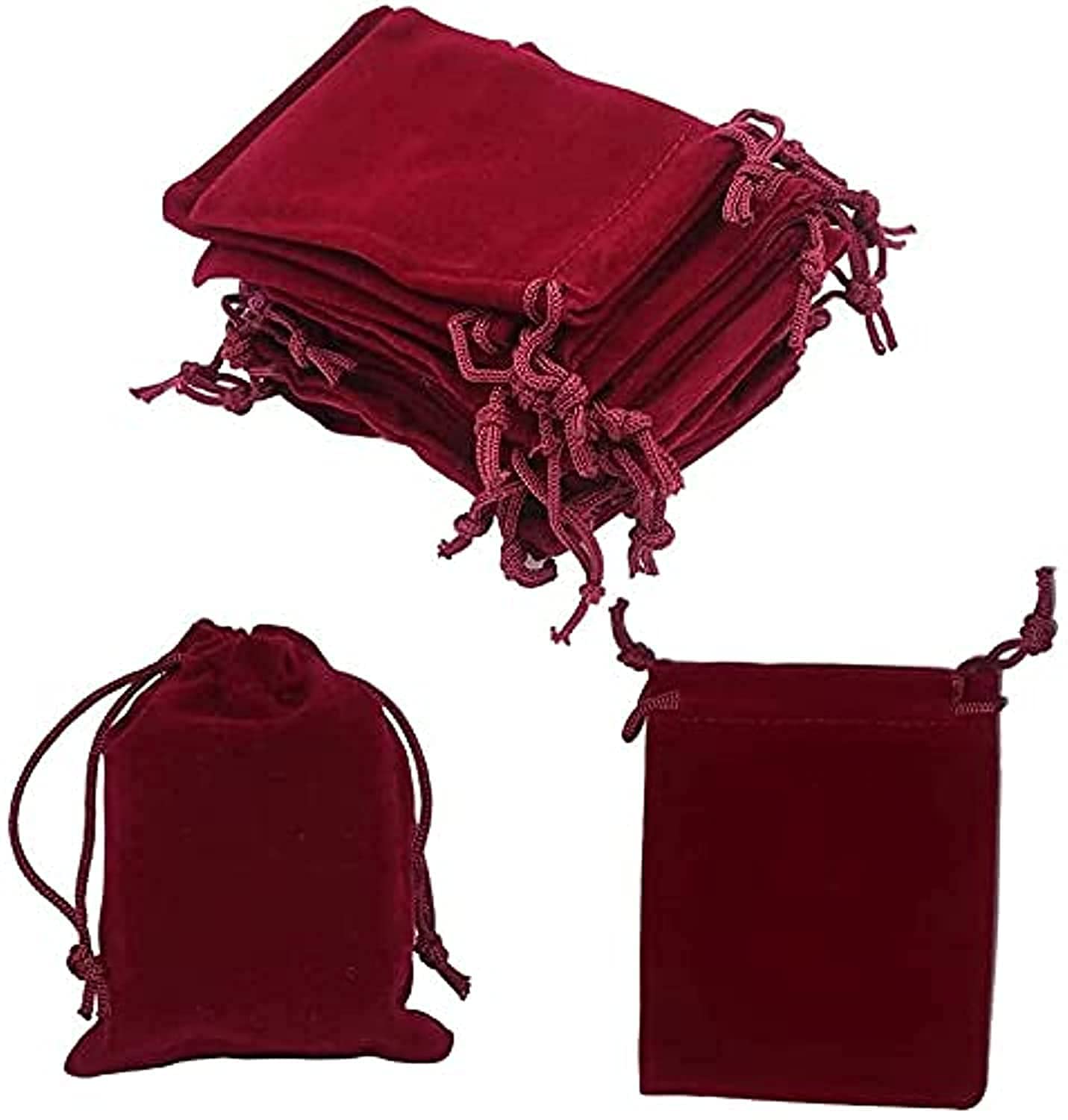 Voarge Velvet Drawstring Bags, Rectangle Gift Pouches, 20PCS Burgundy Red Velvet Cloth Jewellery Pouches 7 X 9cm for Party Wedding Favors, Dark Red