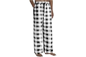 WENKOMG1 PJ Bottoms for Men 100% Cotton Buffalo Plaid Pajama Pants Casual Lounge Pants Baggy Lightweight Comfy Sleepwear