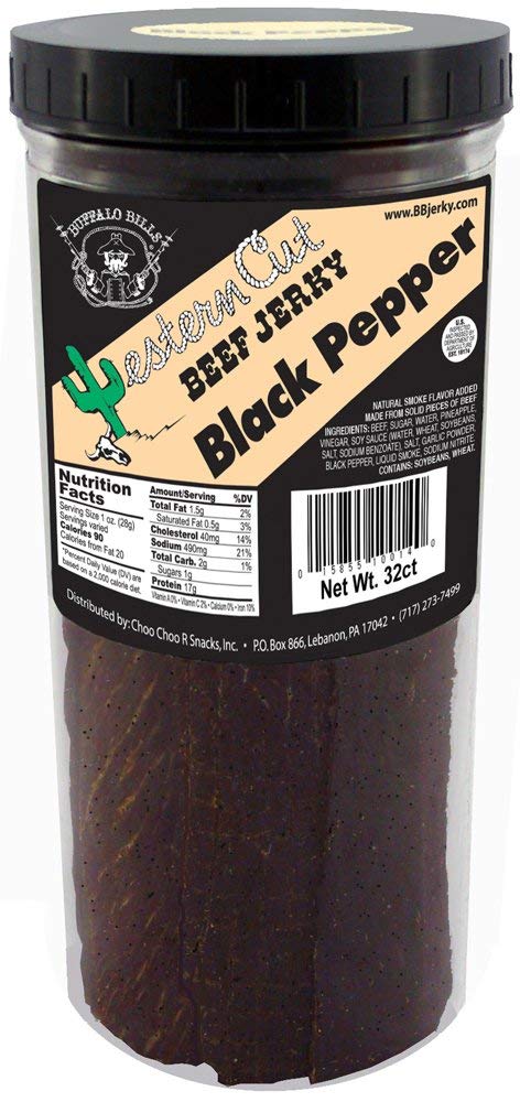 Buffalo Bills 16oz Black Pepper Western Cut Jar Jerky (32 thin-sliced beef jerky strips per jar)