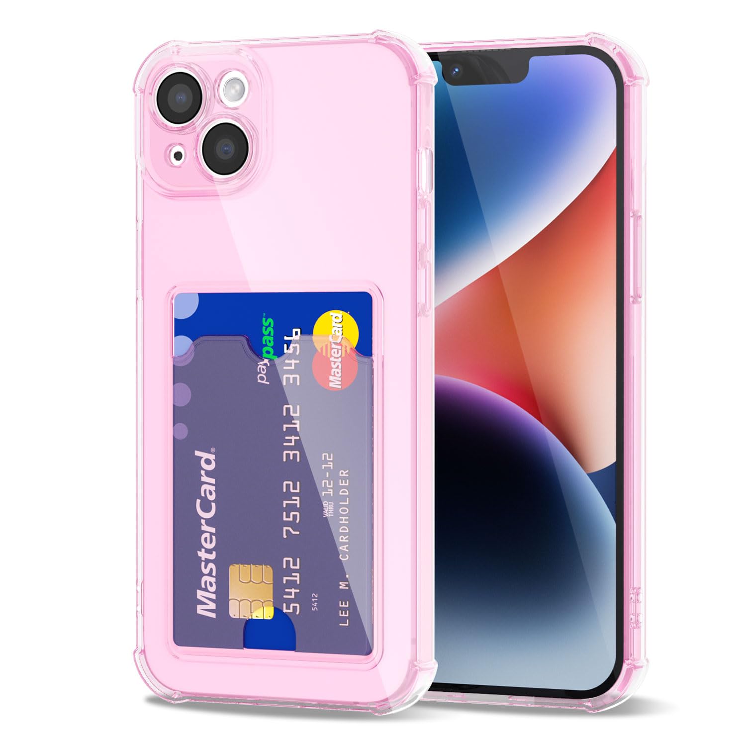 Svanove for iPhone 14 Plus Case Wallet Clear, Card Holder Case with Credit Card Slot, Thin Slim Transparent Silicone Grip Soft Rubber Protective Shockproof Airbag Bumper for Women, Light Pink — image 1