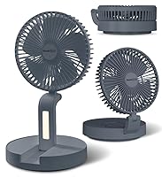 Geek Aire Foldable Battery Operated Fan, Portable Rechargeable USB Floor Table Fan with LED Light, Quiet Oscillating Pedestal Fans that Blow Cold Air for Bedroom Office Camping Travel - Grey