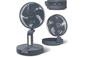 Geek Aire Foldable Battery Operated Fan, Portable Rechargeable USB Floor Table Fan with LED Light, Quiet Oscillating Pedestal Fans that Blow Cold Air for Bedroom Office Camping Travel - Grey