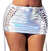 EVILD Silver Metallic Sexy Skirt Mini Micro Club Skirt Rave Outfits for Women