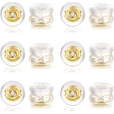 12PCS 18K Gold Earring Backs for Studs, Silicone Earring Backs Replacements for Studs Earrings, Non-Irritating Hypoallergenic Earring Backers for Droopy Ears (Gold)