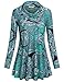 Miusey Going Out Tops for Women, Ladies Cowl Neck Tshirt Long Sleeve Cotton Shirt Tees Fall Outfits Loose Blouses Casual Wear Ruched Gradient Tunics for Leggings with Trim Button Paisley Blue L