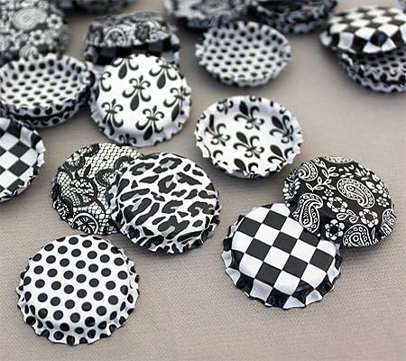 100 White w/Black Pattern ON BOTH SIDES Caps New Unused Bottlecaps 2 Sided.