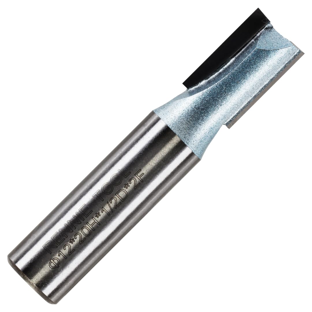 Rennie Tools - 12mm Cutting Diameter x 20mm Flute x 1/2" Shank TCT Tipped 2 Flute Straight Router Cutter Bit. Compatible With Makita Trend Festool Hikoki Dewalt Router Etc. 12mm Router Bit