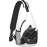 bassyil Black Pug Dog Sling Bag Crossbody Travel Hiking Chest Backpack Shoulder Daypack for Women Men