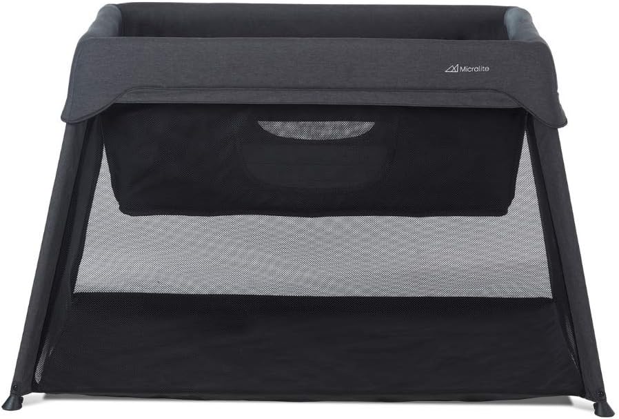 Micralite 3-in-1 Sleep & Go Portable Travel Crib - Carbon/Grey - Converts from Newborn Crib to Infant Bed & Playard - Extendable Plush Mattress Included - Suitable from Birth to 36 Months