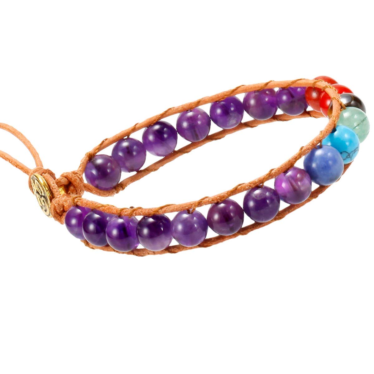 mookaitedecor 7 Chakra Bracelet Amethyst Bracelet for Women Men Semi Precious Stone Bead Bracelet 8mm, Colourful Crystal Bead Bracelet Healing Crystal Bracelet Jewellery Gift Crystal Stone Bracelet