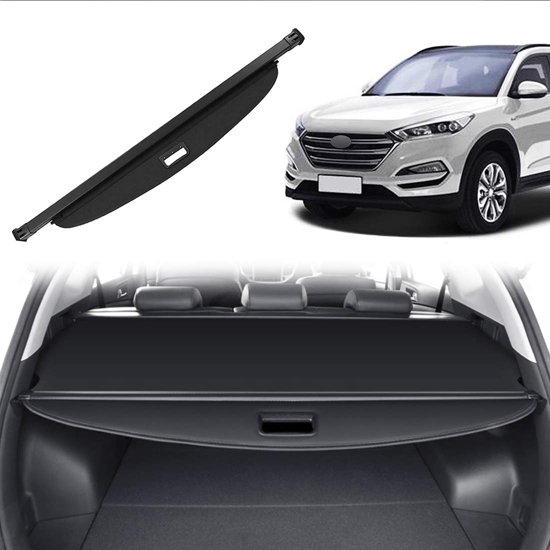 OREALTOOL Black Retractable Cargo Cover Luggage Shade Shield Compatible with Tucson 2016 2017 2018 Rear Boot Trunk Parcel Load Shelf Shielding Security Panel Roller Blind