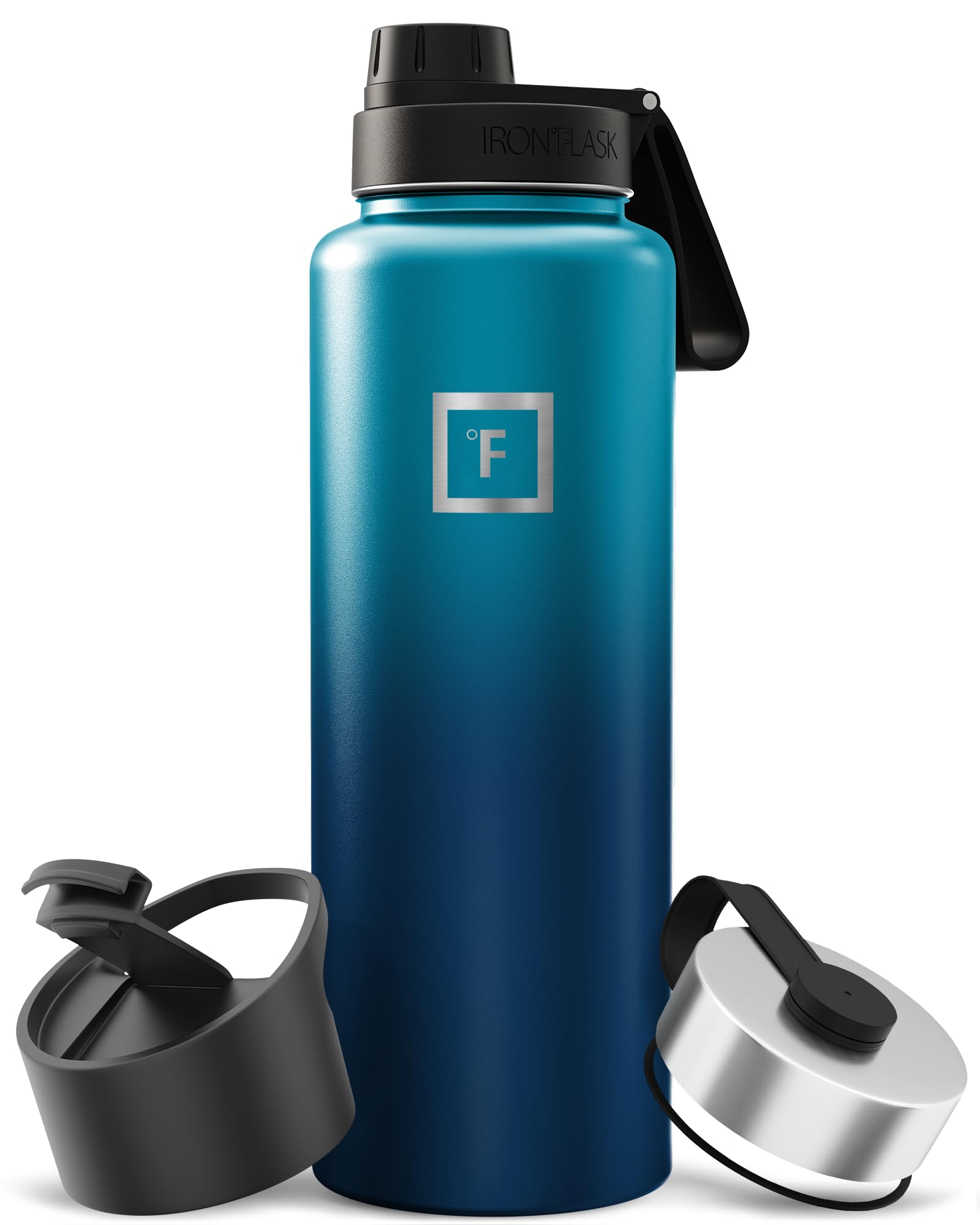 IRON °FLASK Camping & Hiking Hydration Flask with Spout, Wide Mouth Insulated Stainless Steel Sports Water Bottle - 40 oz Dark Night
