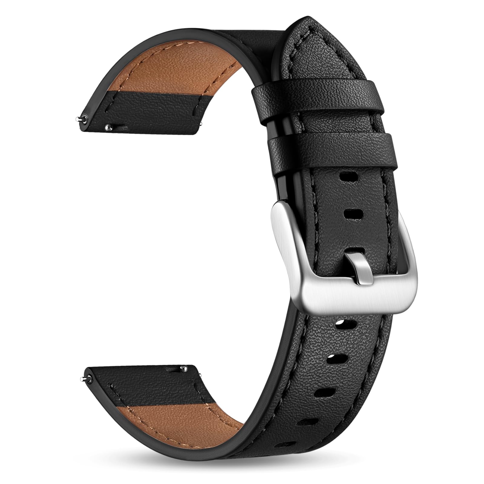 Photo 1 of 20mm Leather Watch Band Compatible with Garmin Vivoactive 6/Vivoactive 5/3 Watch Bands, Soft Genuine Leather Strap Replacement Wristband for Forerunner 165 55/Venu Sq 2 Watch Band Women Men, Black