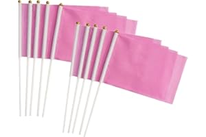 TIBIJOY 50 Pack Pink Stick Flags, Hand Held Small Pink Flags On Stick,Perfect Decorations Themed Party,Sports Clubs,Festival Events,Garden,Golf Course,Playground,Flower Pot