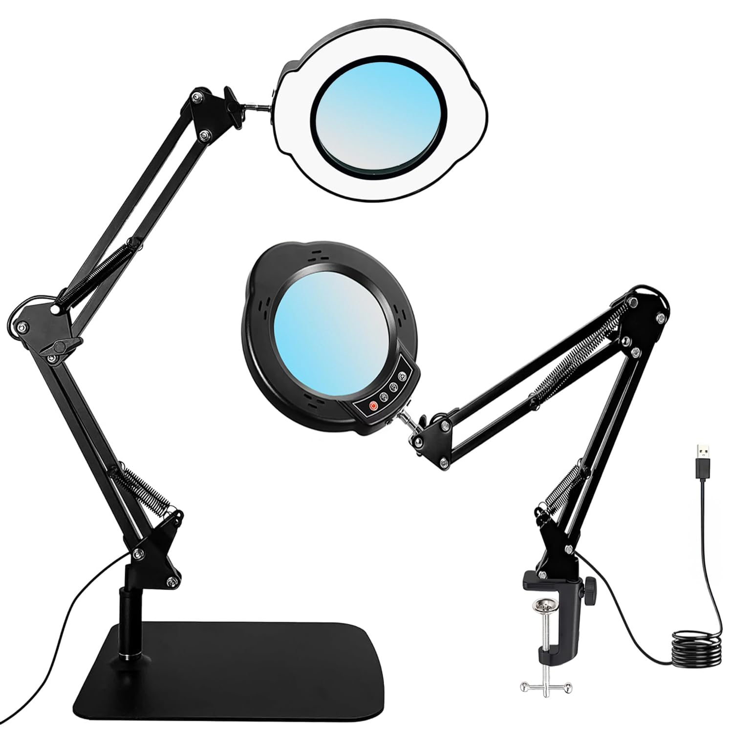 Photo 1 of 15X Magnifying Glass with Light and Stand, 5 Color Modes 10 Levels Adjustable Brightness, 2-in-1 Desk Lamp with Clamp, Hands Free LED Light Magnifier for Craft Hobby Reading Repair Close Works