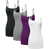 Sugar Sunday Long Cotton Camisole Tops for Women Basic Cami Tank Top | 95% Cotton 5% Spandex Longline Cami Undershirt with Adjustable Spaghetti Straps, Breathable Fitted Base Layering Tops
