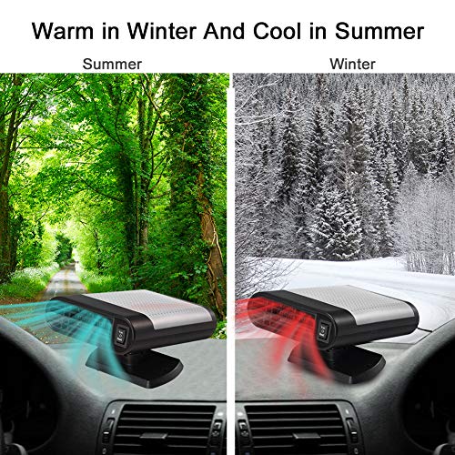 Portable Car Heater, 60 Seconds Fast Heating Quickly Cooling Fan 12V 150 W Auto Defogger Defroster Plug in Cig Lighter with 360° Rotating Base (Black Gray)