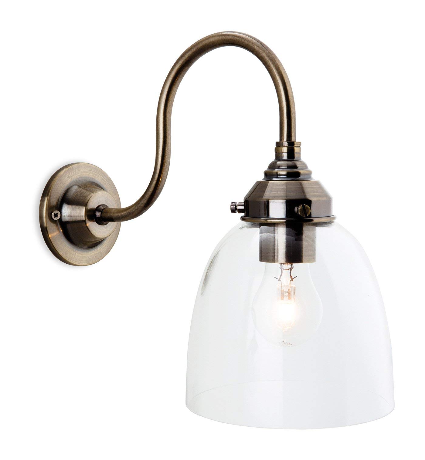 Firstlight Victoria Wall Light, Metal, E27, 40 W, Antique Brass/Clear