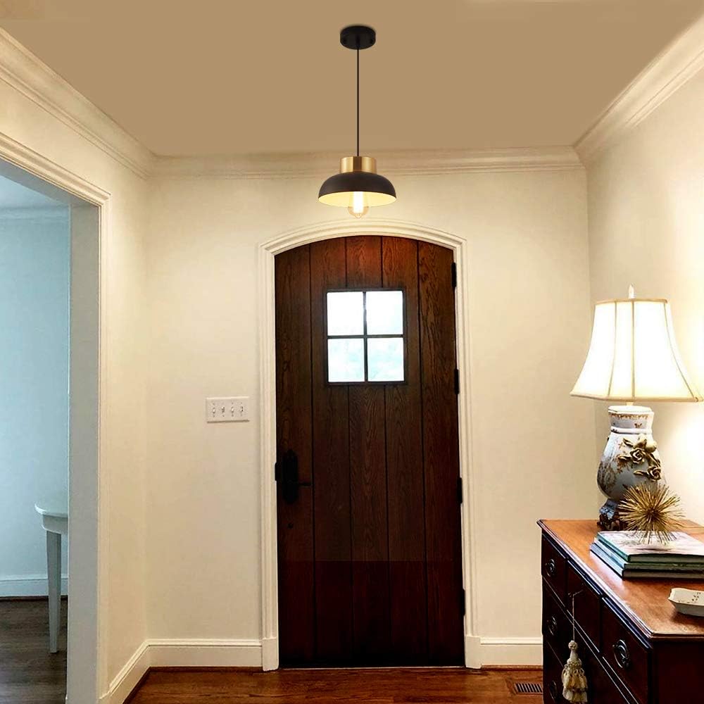 Black and Gold Pendant Lighting, Modern 1-Light Adjustable Pendant Light, Minimalist Ceiling Hanging Lamp for Kitchen Island, Barn, Dining Room, Living Room, Bedroom - - 