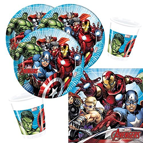 37-Piece Party Set Marvel Mighty Avengers - Plate Mug Napkins Tablecloth for 8 children