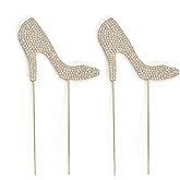 2Pcs High Heel Gold Cake Topper Rhinestone Crystal Cake Pick Cake Decoration Food Decoration for Birthday Party Cake Pick Food Decoration Supplies, Gold