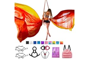 SAIVEN 10m Aerial Silks Equipment - premium Yoga Swing Set, Aerial Yoga Hammock kit, Yoga Starter Kit, Aerial Dance Equipment(L: 10m x W: 2.8m)