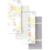 Martha Stewart Amber Floral Kitchen Towel Set 4-Pack, Yellow/Coral, 16"x28"