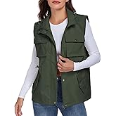 KateModa Women's Military Utility Vest Sleeveless Drawstring Jackets Waterproof Cargo Vest Outerwear with Removable Hood