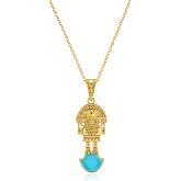 Bolenvi Peruvian Tumi Peru Pendant Necklace, Real Turquoise 14K Gold PVD Adjustable Chain, Dainty Necklaces Good-luck Charm, Protective Amulet Jewelry for Women and Men