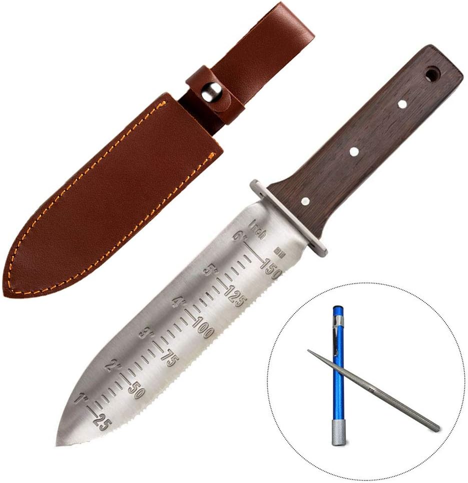 CIELCERA Hori Hori Garden Messer mit schärfen Stab, Ideal - Graben im Garten - und Landschaftsbau Jäten Instrument, Klinge aus Rostfreiem Stahl mit Schützenden Handschutz