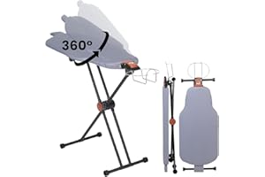 Dazzl 360-Degree Roto-Flip EZ37 Premium Ironing Board Full Size - HDPE Dual-Sided, Torso-Shaped Iron Board w Adjustable Height, Detachable Iron Holder, Detail Board & Spring Release Garment Clip
