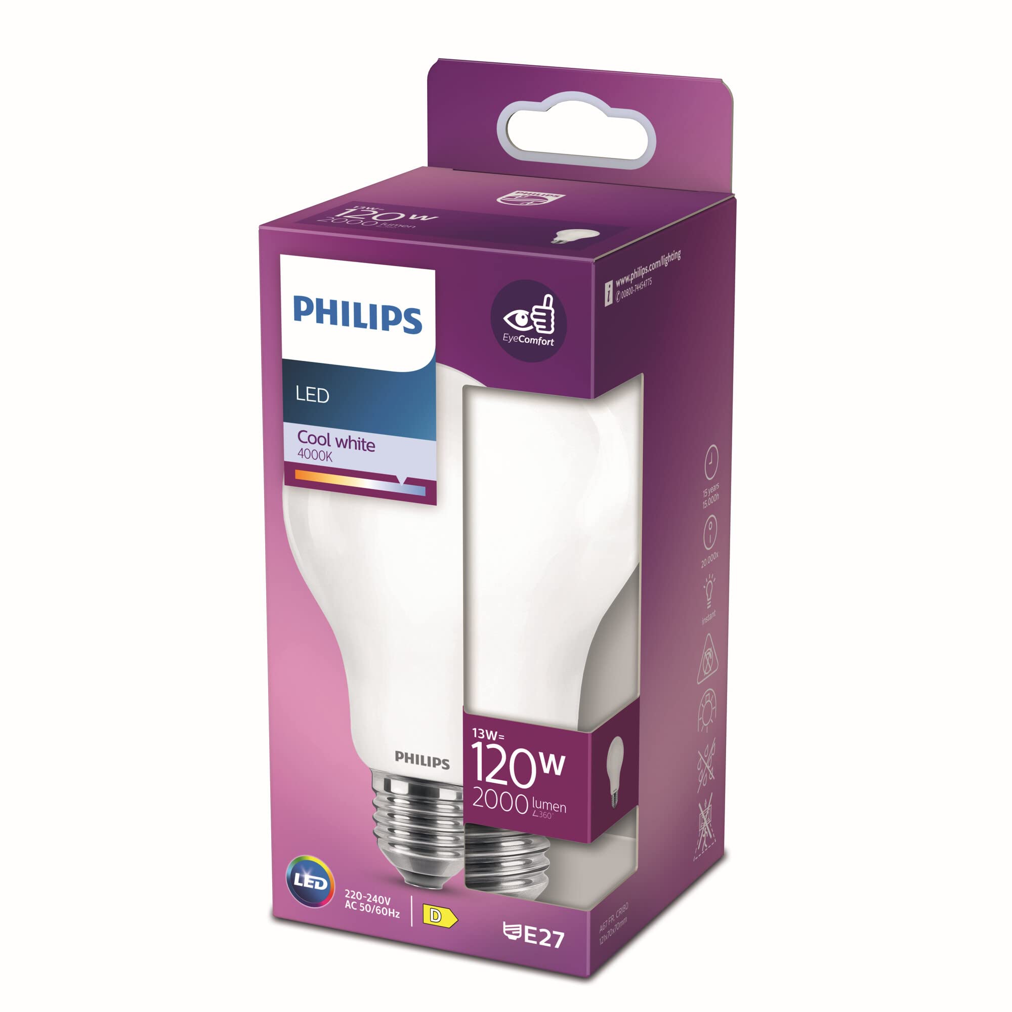 Philips Ampoules LED | Classic LEDbulb E27 Pear Frosted 13W 2000lm - 840 Cool White | Replaces 120W