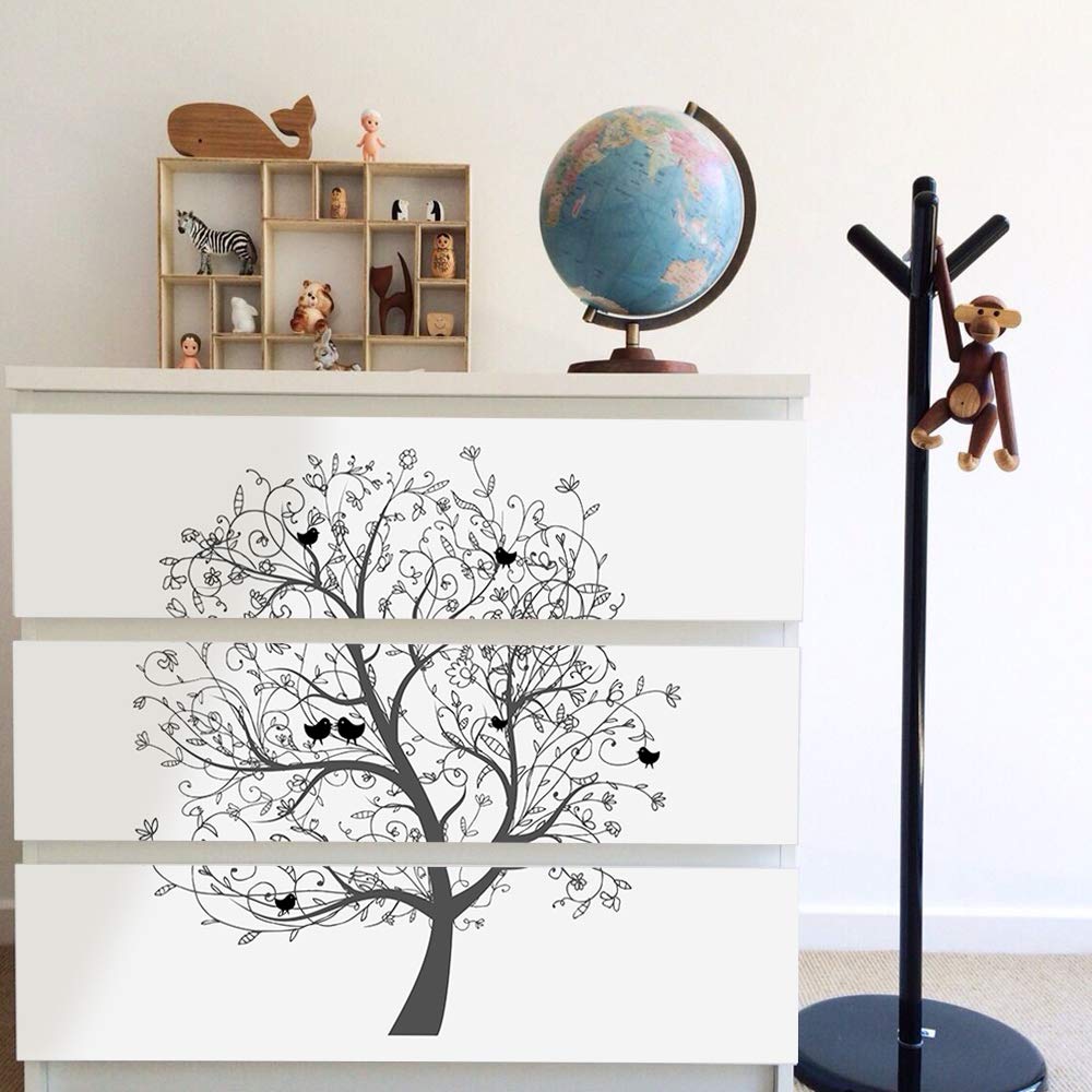 Alwayspon Tree Silhouette Decals for MALM Dresser, Removable Drawer Front Stickers, Peel and Stick Furniture Sticker Skin, 3 Pcs x 31.6"x7.9"