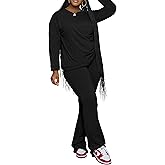 PINSV Womens 2 Piece Outfits Casual Sets Long Sleeve Top and Flare Pants Lounge Sets Tracksuit