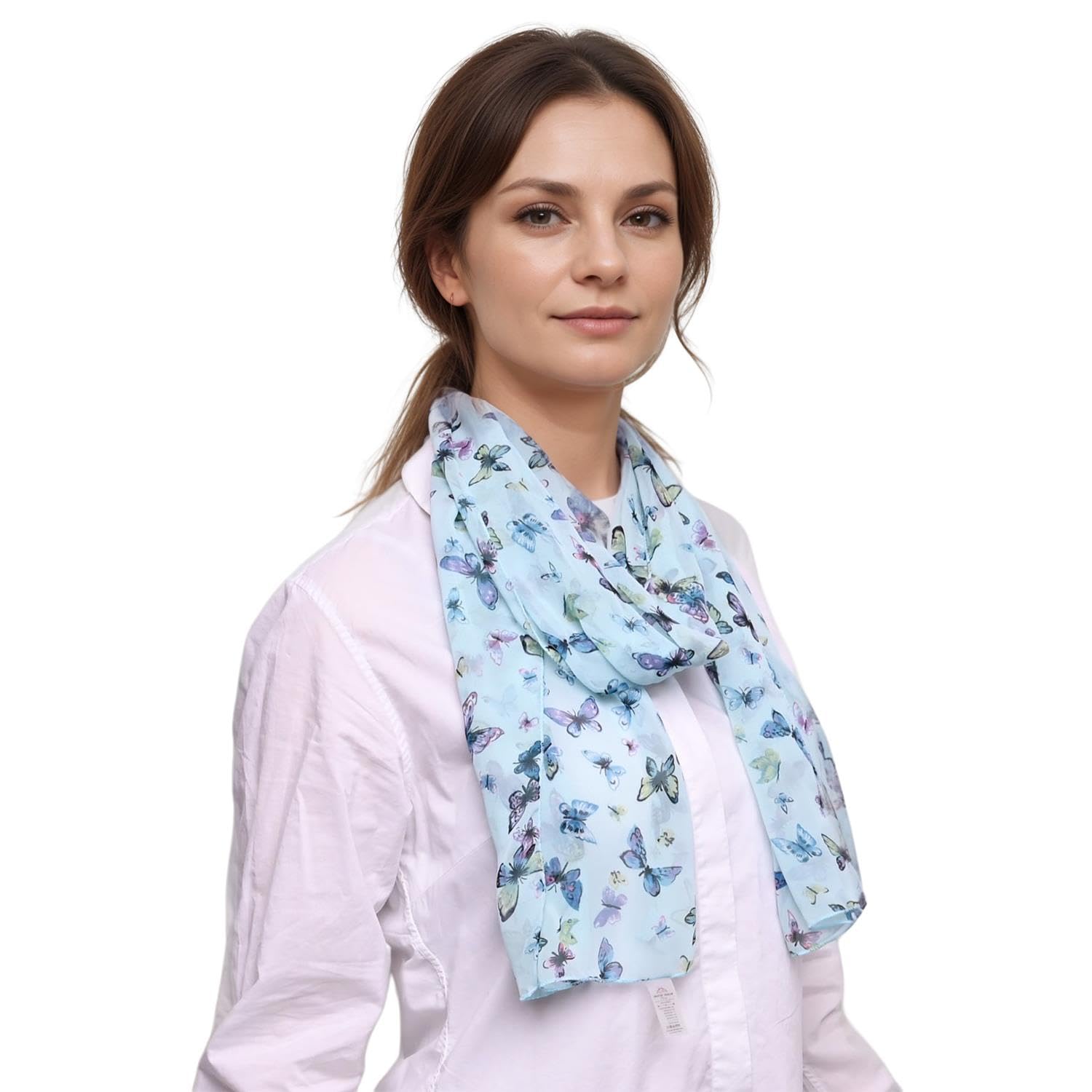 Basic Sense Butterfly chiffon Neck scarf, Blue