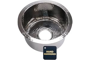 NANTUCKET SINKS Nantucket RS15-SS 15-Inch Hand Hammered Round Stainless Bar Sink – Small Kitchen Sink for Wet Bar & Prep Area, Handmade, Drop In or Undermount, Single Bowl, 18 Gauge Stainless Steel