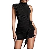 GORGLITTER Women's Flower Asymmetrical Bodycon Mini Dress Mesh Mock Neck Sleeveless Summer Cute Cocktail Prom Dresses