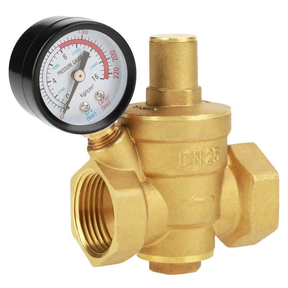 MAGT Brass Water Pressure Regulator, DN25 Adjustable Pressure Reducer (1.6Mpa), Gold