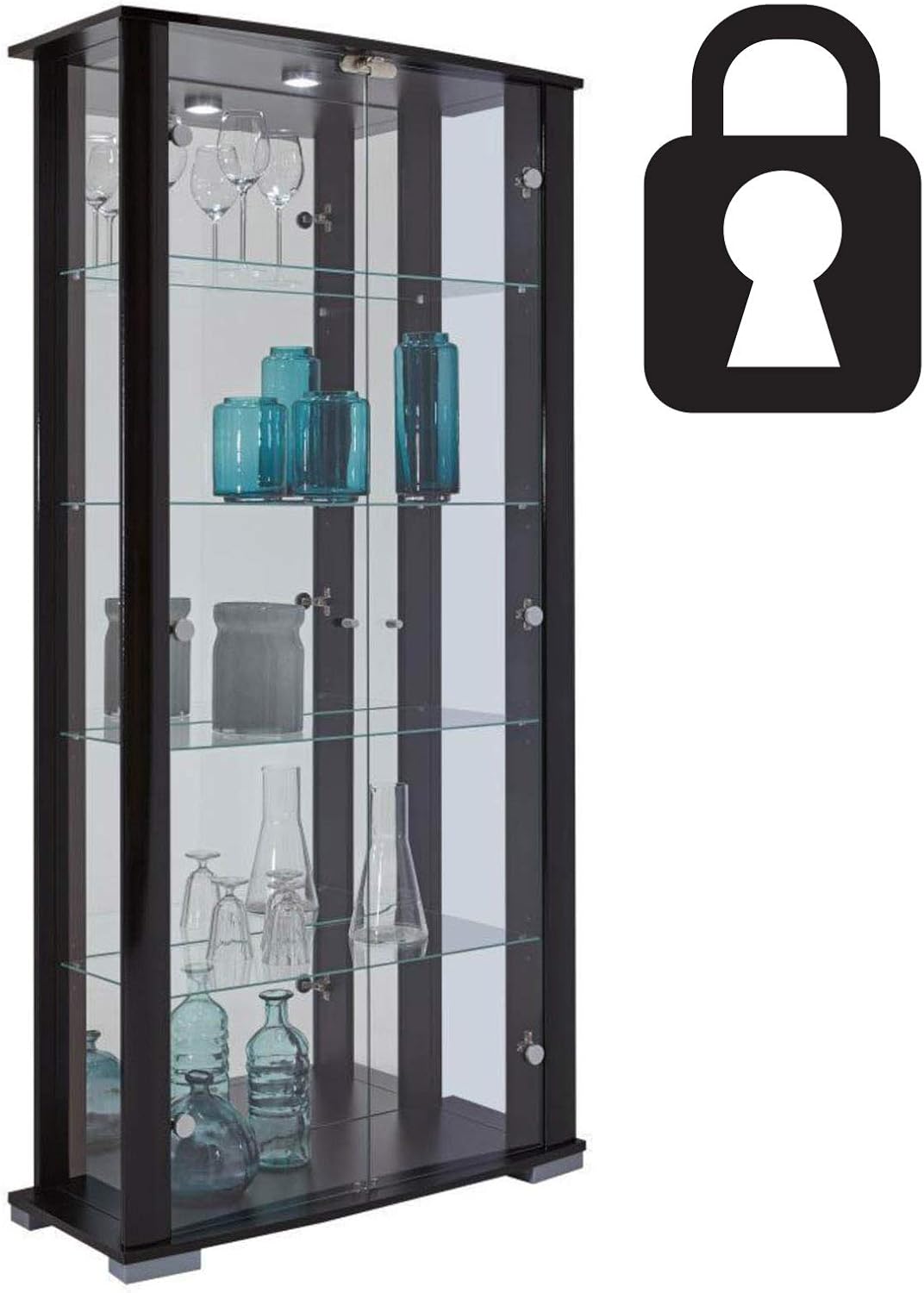 Fully Assembled HOME Stella BLACK Glass Display Lockable