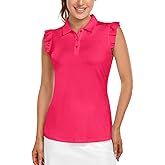Womens Sleeveless Golf Shirt Ruffle Sleeve Polo Shirts Moisture Wicking Golf Apparel Tennis Shirts Golf Tank Tops