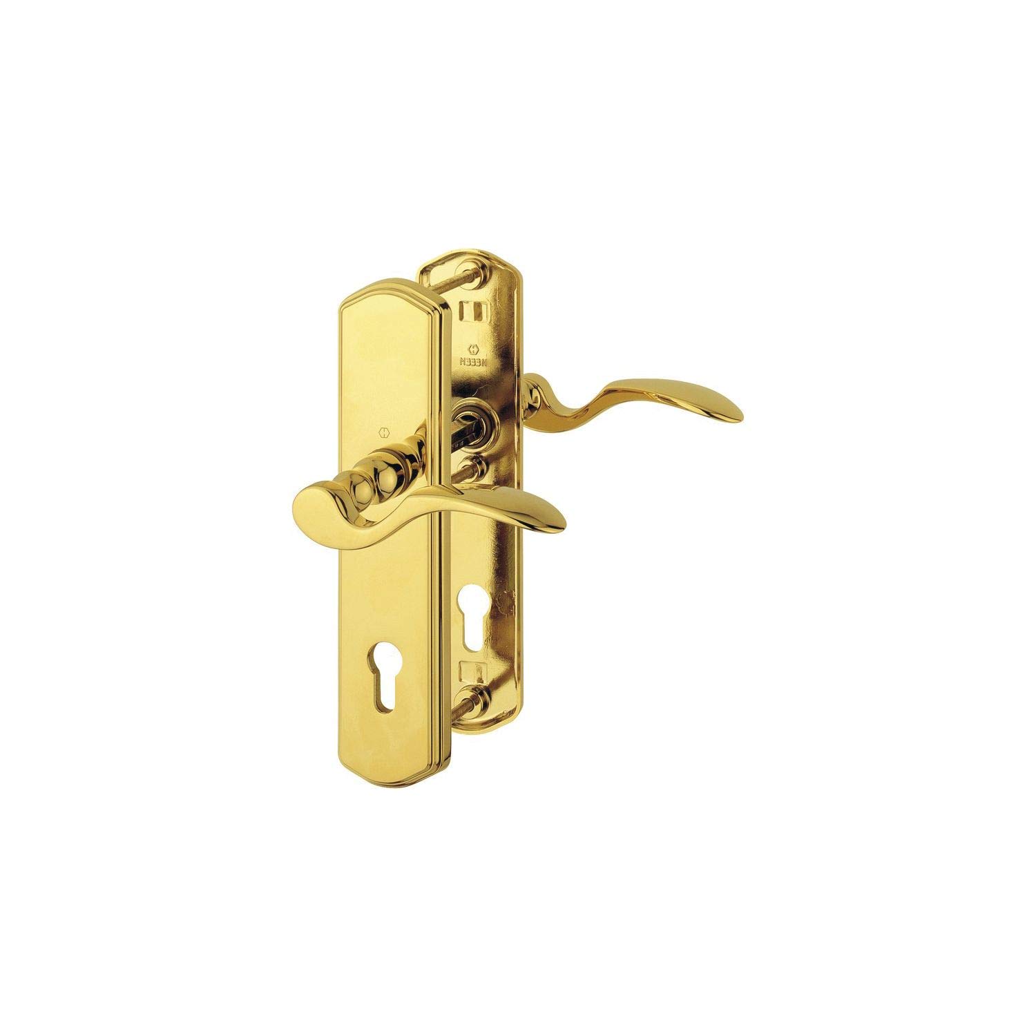 Munich Safety Handle Set on Plate PZ88, Left, Door Thickness 75-80, PVD Brass
