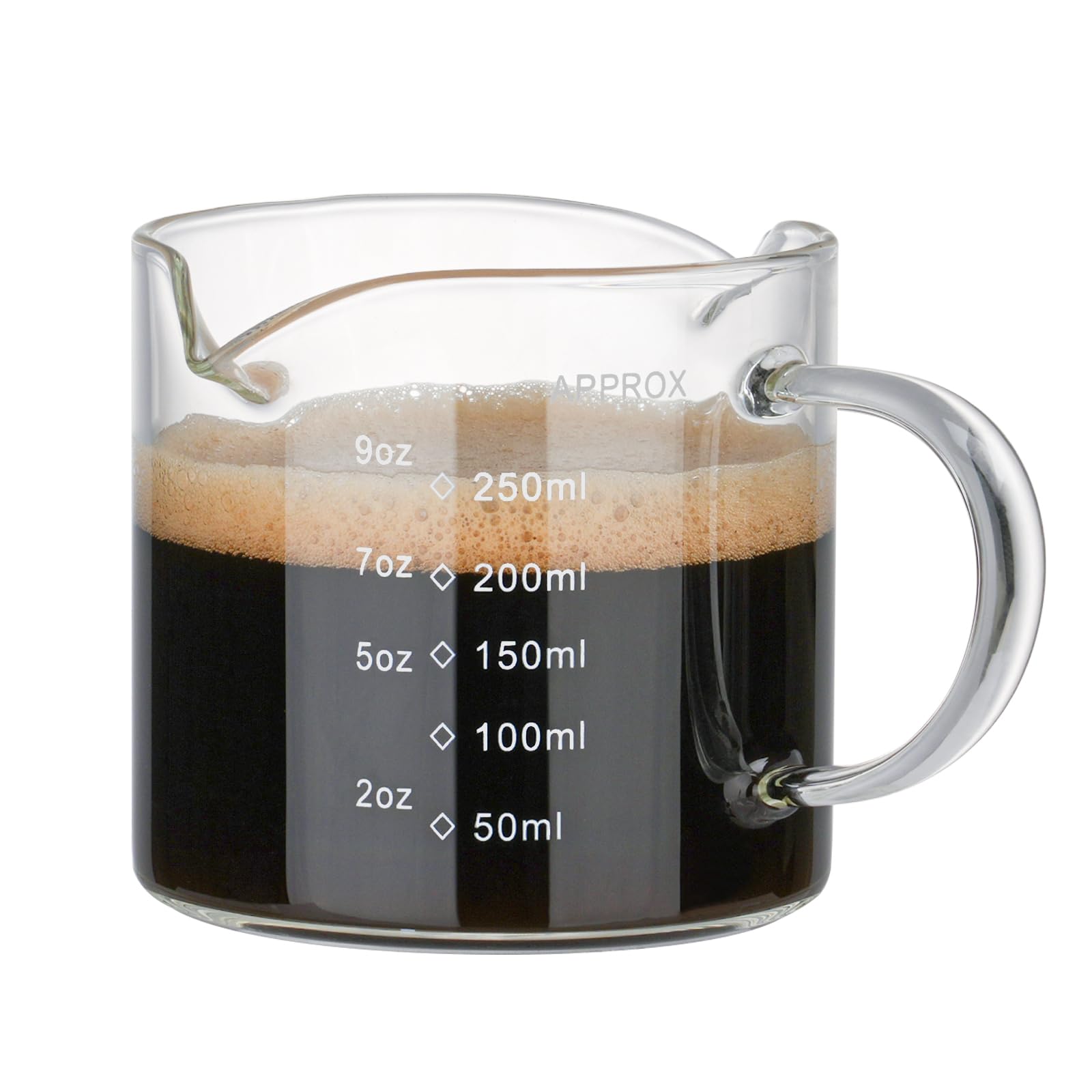 Photo 1 of 1 Pack 250ML/8.5OZ Measuring Cup Espresso Shot Glasses Double Spouts Large Coffee Cup with Handle Triple Pitcher Milk Cup Parts Clear Glass By BCnmviku